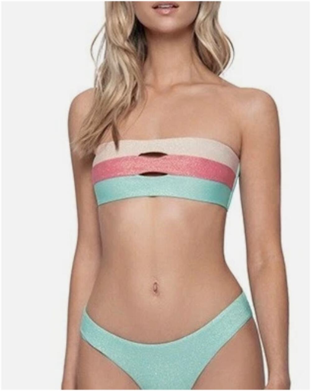 PQ Swim Color Block Bikini Top Divine Shimmer Bandeau Beach Multi Size Small